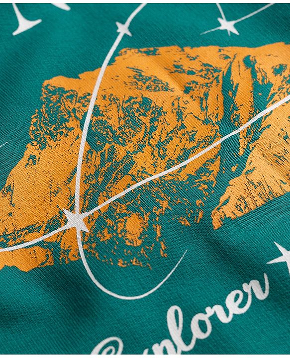 Pine Kids 100% Cotton Knit Full Sleeves Text Printed Winter Wear Set - Green