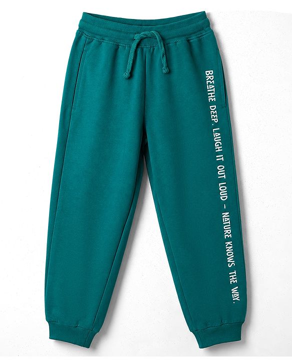Pine Kids 100% Cotton Knit Full Sleeves Text Printed Winter Wear Set - Green