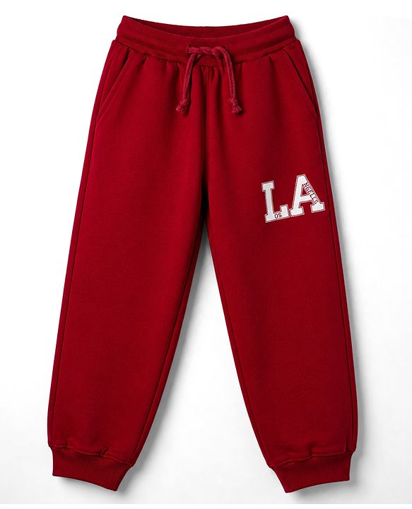 Pine Kids Looper Knit Full Sleeves Text Printed T-Shirt & Lounge Pant Set -  Maroon