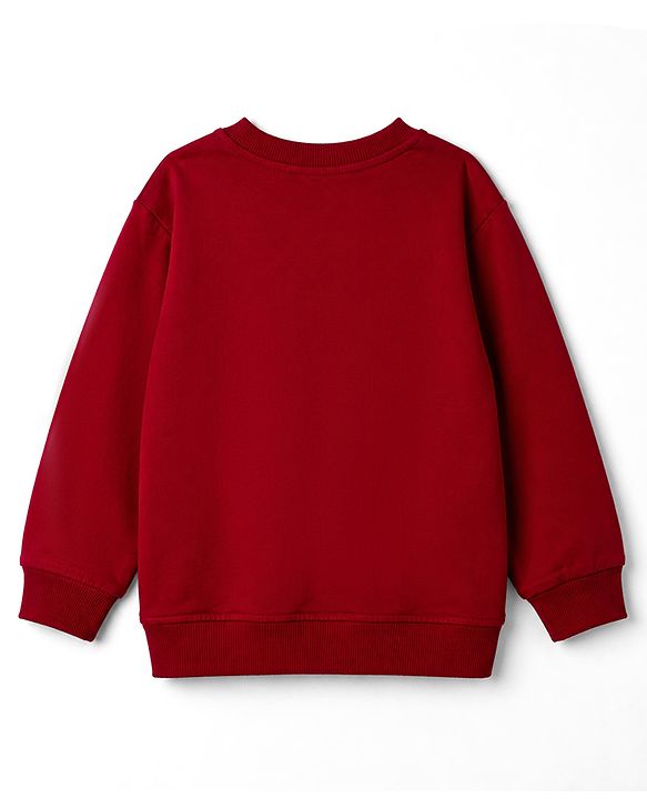 Pine Kids Looper Knit Full Sleeves Text Printed T-Shirt & Lounge Pant Set -  Maroon