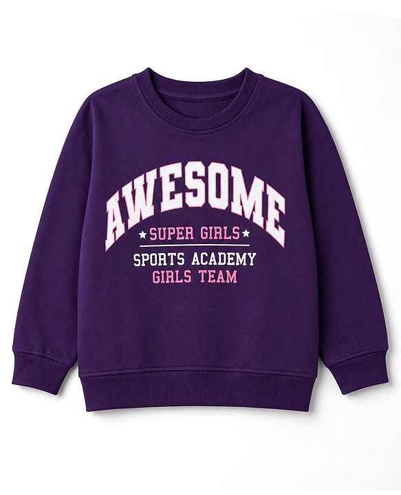 Pine Kids Looper Knit Full Sleeves Text Printed Winter Wear Suit - Purple
