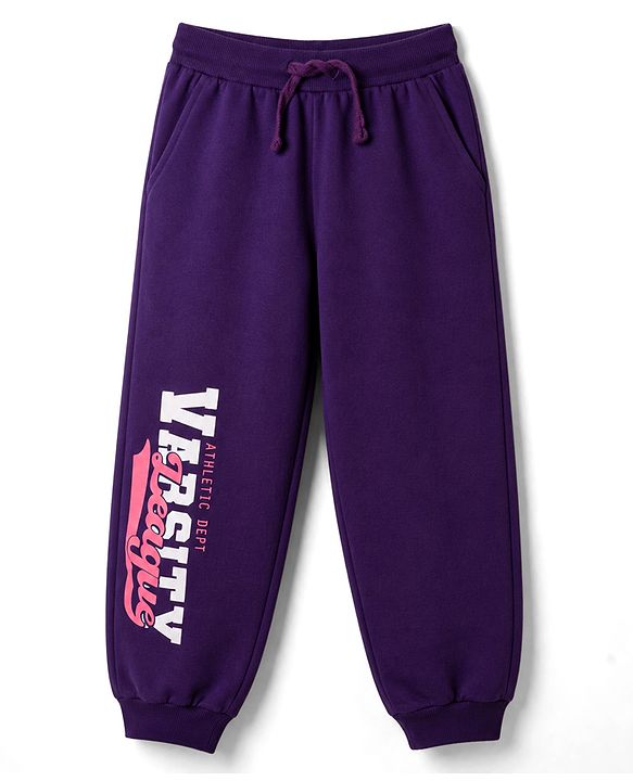 Pine Kids Looper Knit Full Sleeves Text Printed Winter Wear Suit - Purple