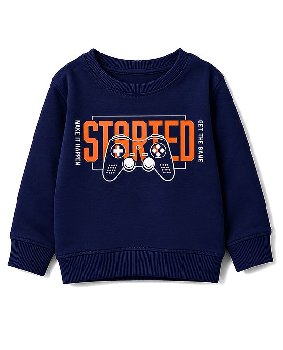 Pine Kids Looper Knit Full Sleeves Text Printed Winter Wear Suit - Navy Blue