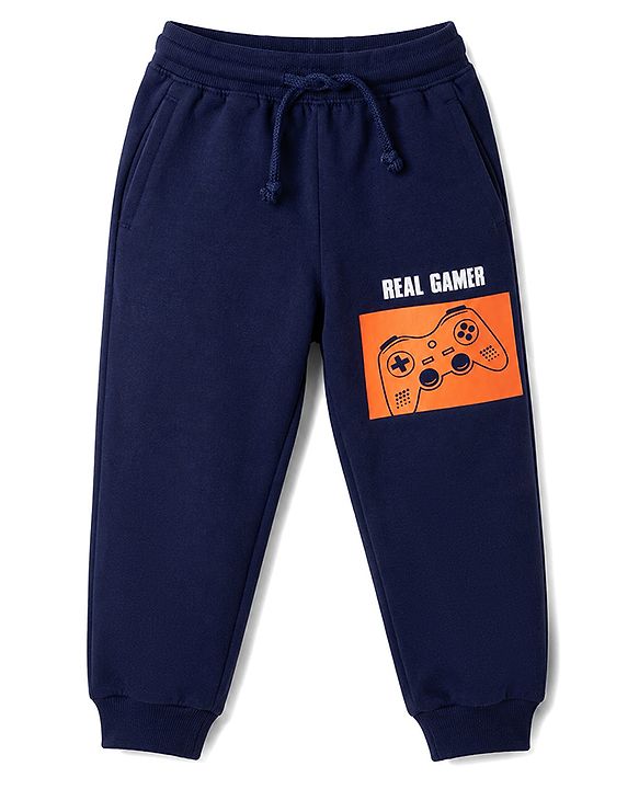 Pine Kids Looper Knit Full Sleeves Text Printed Winter Wear Suit - Navy Blue