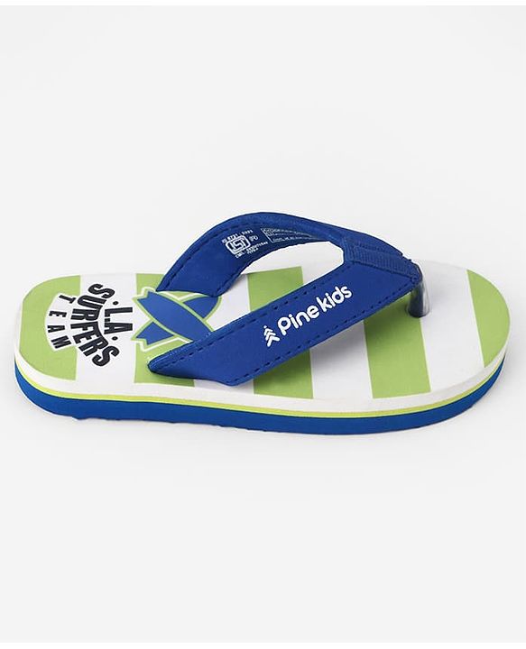 Pine Kids Slip On Striped Flip Flops With Text Print - Green