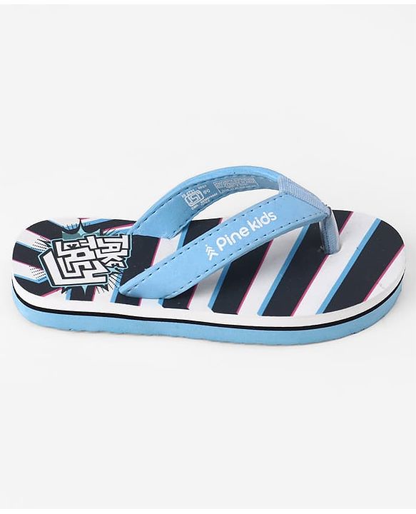 Pine Kids Slip On Striped Flip Flops With Text Print - Black