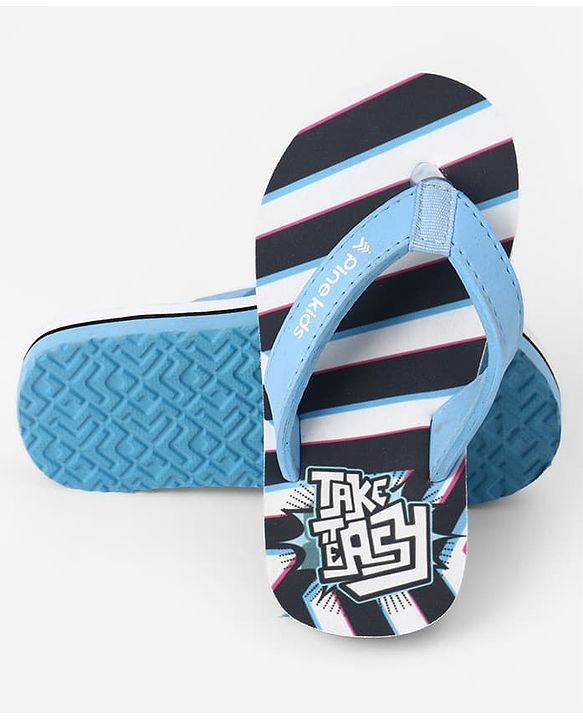 Pine Kids Slip On Striped Flip Flops With Text Print - Black