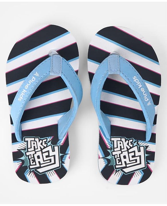 Pine Kids Slip On Striped Flip Flops With Text Print - Black