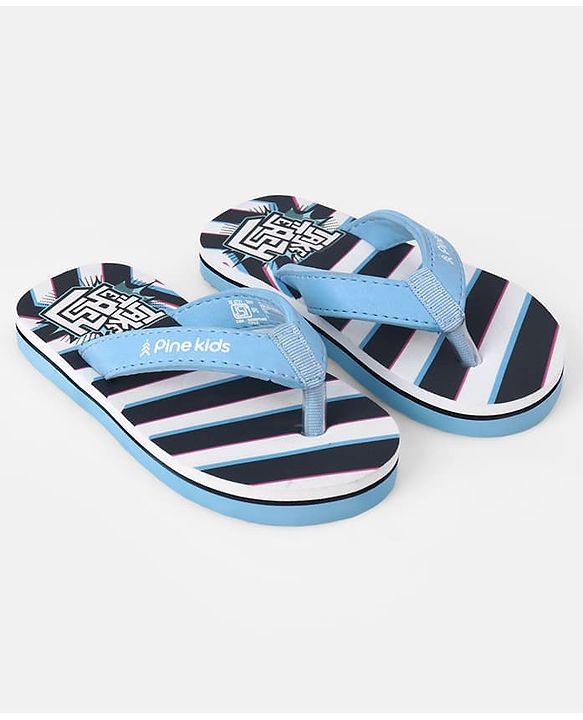 Pine Kids Slip On Striped Flip Flops With Text Print - Black