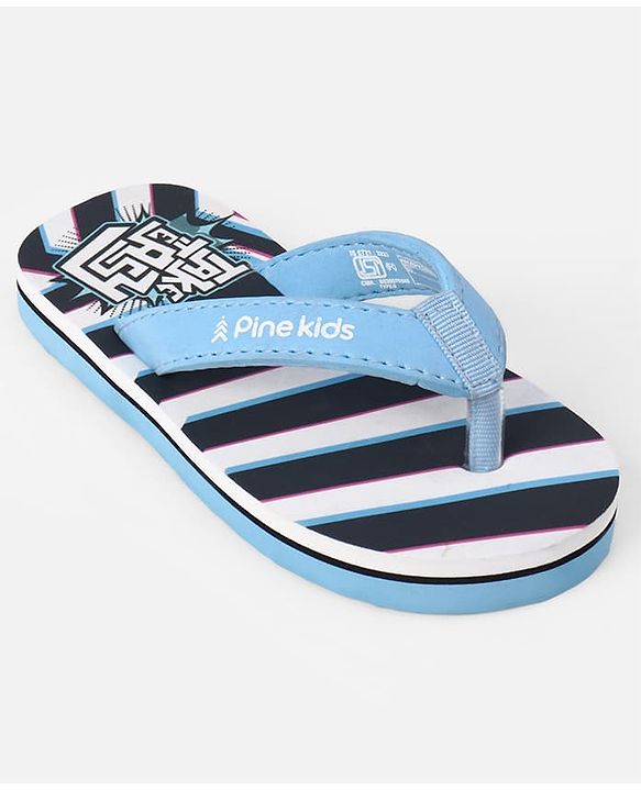 Pine Kids Slip On Striped Flip Flops With Text Print - Black