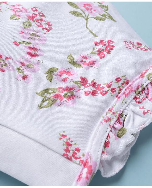 Babyhug 100% Cotton Interlock Knit Baby Caps With Polka Dot & Floral Print Pack of 2 Pink White - Diameter 22 cm