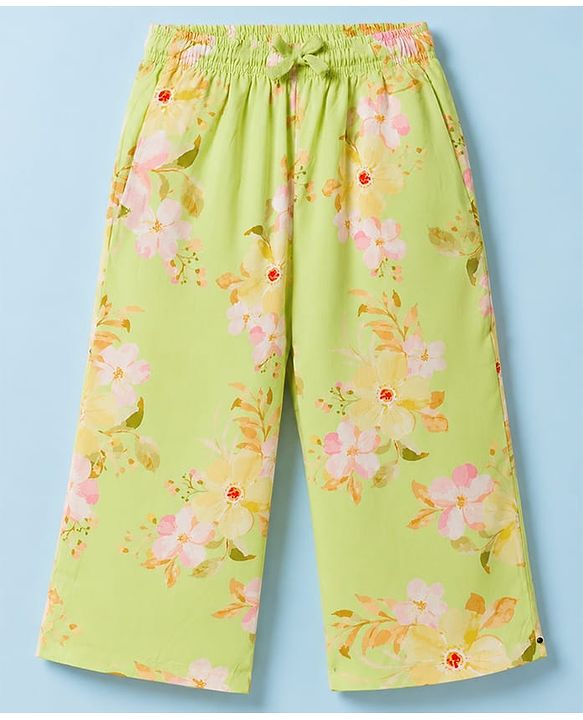 Pine Kids Cotton Woven Half Sleeves Floral Printed Top & Pant Set - Lemon Yellow