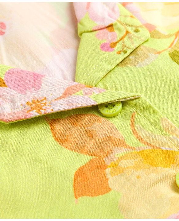 Pine Kids Cotton Woven Half Sleeves Floral Printed Top & Pant Set - Lemon Yellow