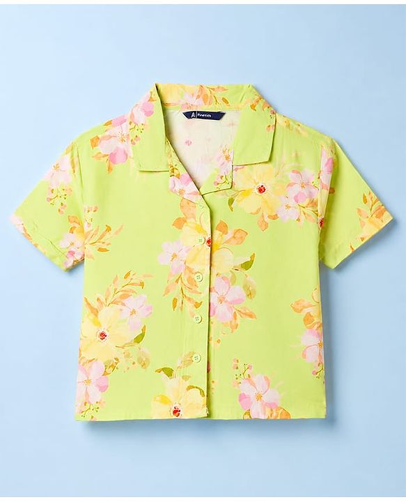 Pine Kids Cotton Woven Half Sleeves Floral Printed Top & Pant Set - Lemon Yellow