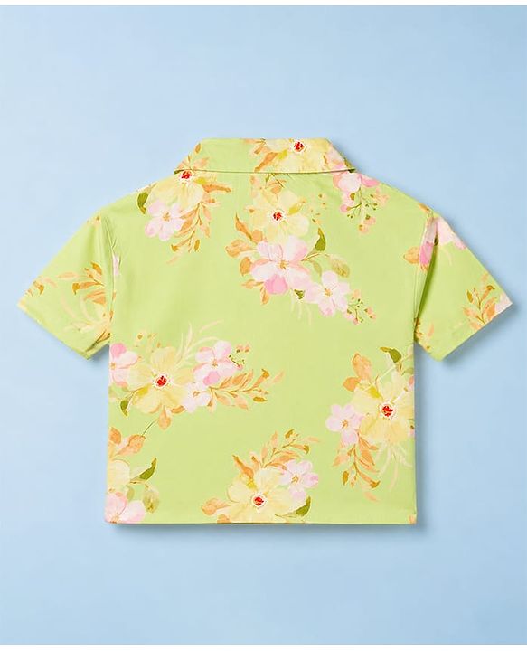 Pine Kids Cotton Woven Half Sleeves Floral Printed Top & Pant Set - Lemon Yellow