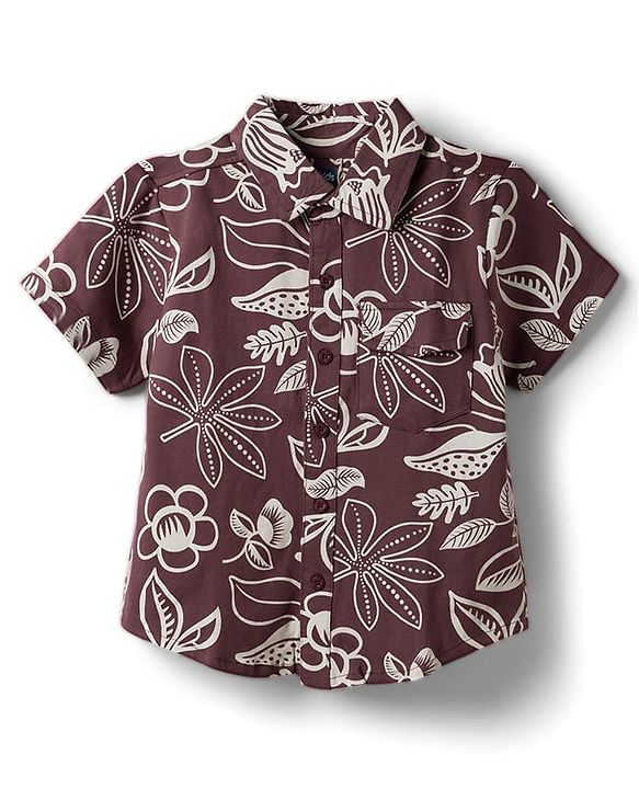 Pine Kids Cotton Knit Half Sleeves Shirt & Bottom Set with Floral Print - Brown