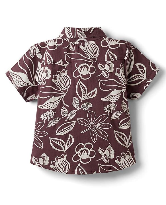 Pine Kids Cotton Knit Half Sleeves Shirt & Bottom Set with Floral Print - Brown