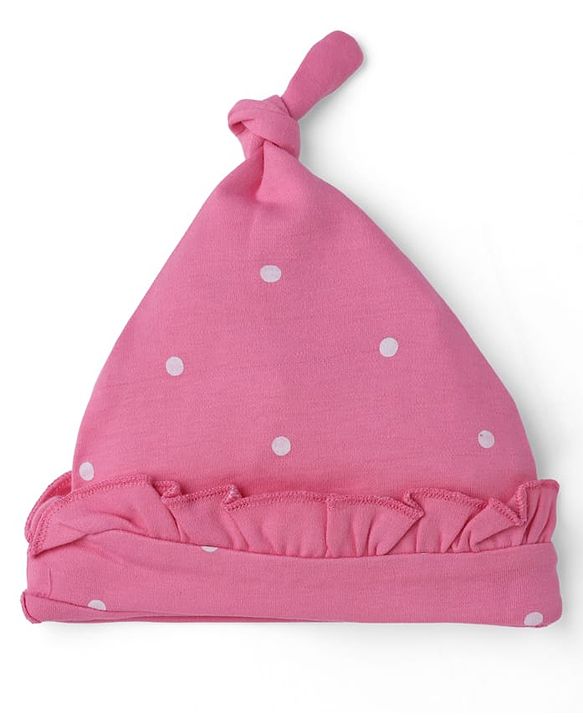 Babyhug 100% Cotton Interlock Knit Polka Dot Printed Cap Mittens & Booties Set Pink Diameter - 10 cm