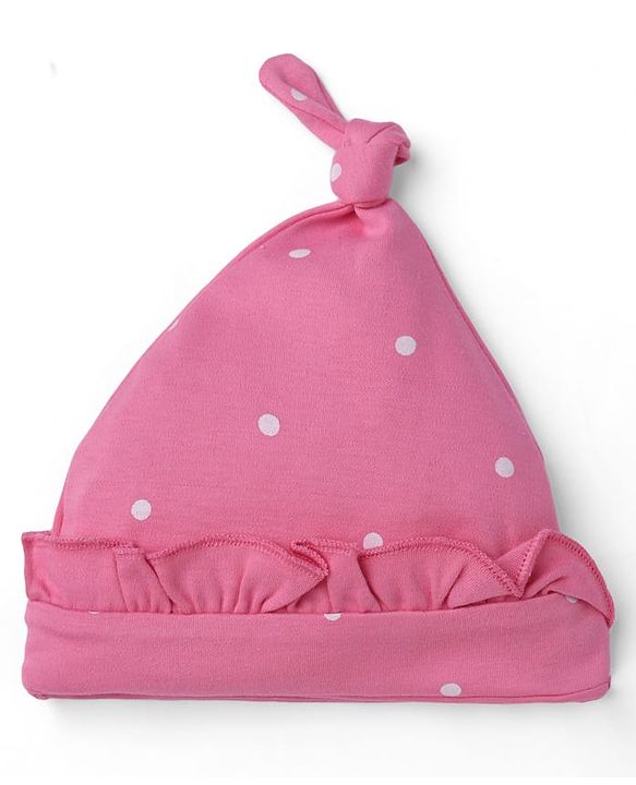 Babyhug 100% Cotton Interlock Knit Polka Dot Printed Cap Mittens & Booties Set Pink Diameter - 10 cm