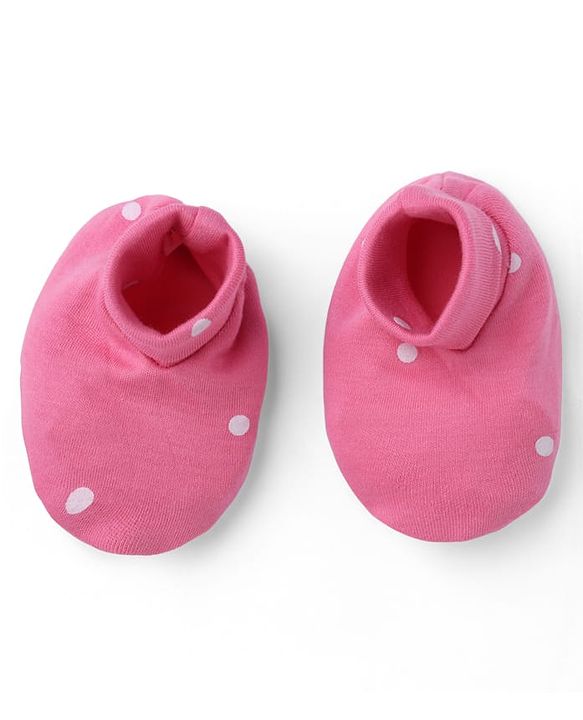 Babyhug 100% Cotton Interlock Knit Polka Dot Printed Cap Mittens & Booties Set Pink Diameter - 10 cm