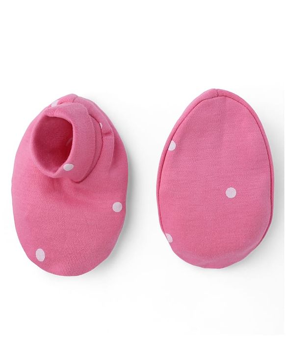 Babyhug 100% Cotton Interlock Knit Polka Dot Printed Cap Mittens & Booties Set Pink Diameter - 10 cm
