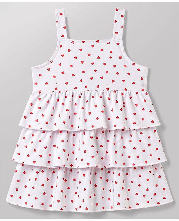 Babyhug Single Jersey Knit Half Sleeves Heart Printed Frock with Shrug - White