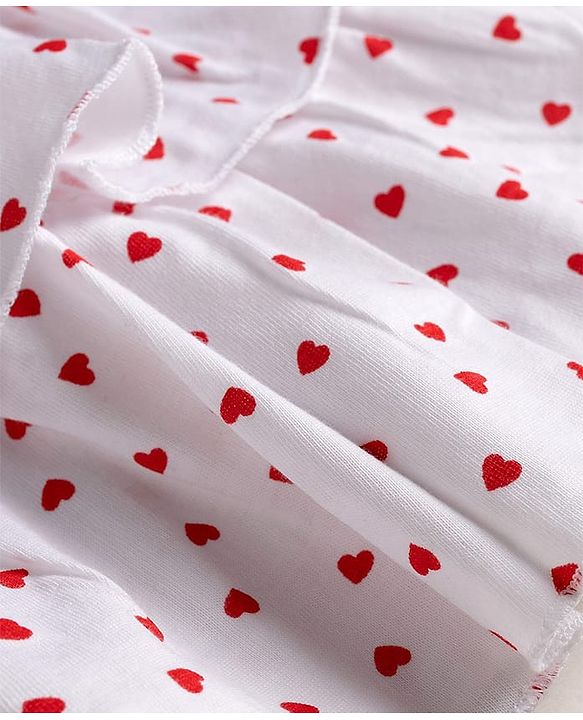 Babyhug Single Jersey Knit Half Sleeves Heart Printed Frock with Shrug - White