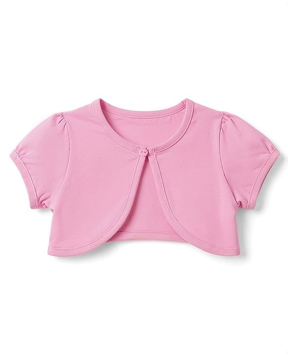 Babyhug Single Jersey Knit Floral Printed Frock with Half Sleeves Shrug & Bow - Pink