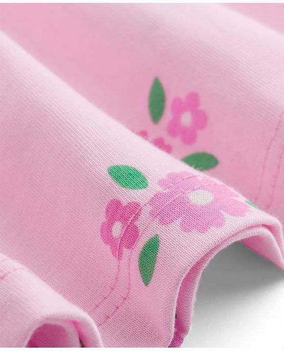 Babyhug Single Jersey Knit Floral Printed Frock with Half Sleeves Shrug & Bow - Pink