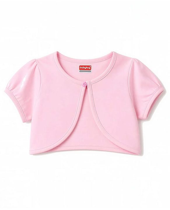 Babyhug Single Jersey Knit Frock and Shrug with Half Sleeves and Floral Print - Pink