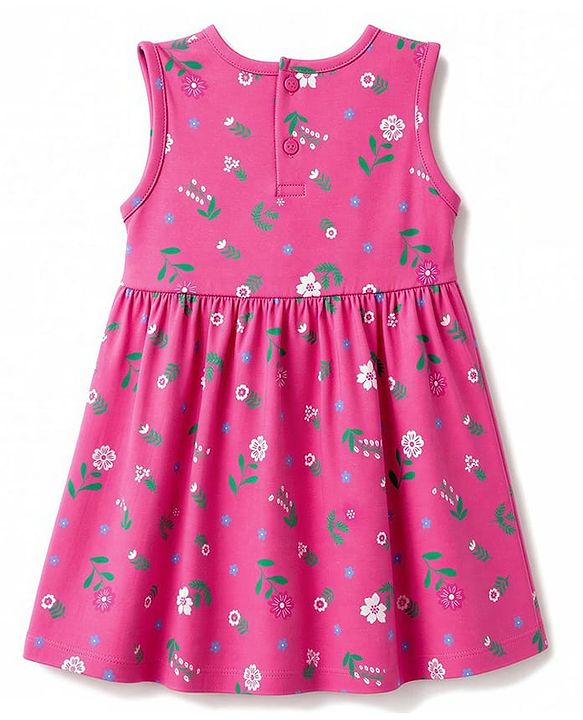Babyhug Single Jersey Knit Frock and Shrug with Half Sleeves and Floral Print - Pink