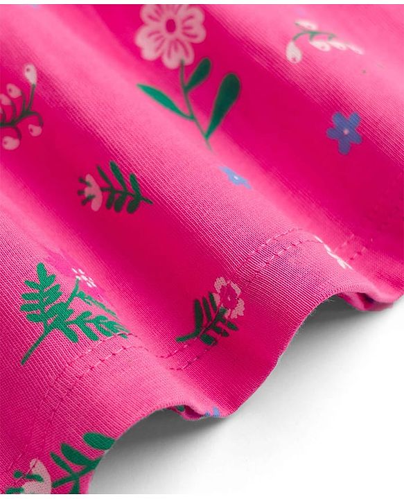 Babyhug Single Jersey Knit Frock and Shrug with Half Sleeves and Floral Print - Pink