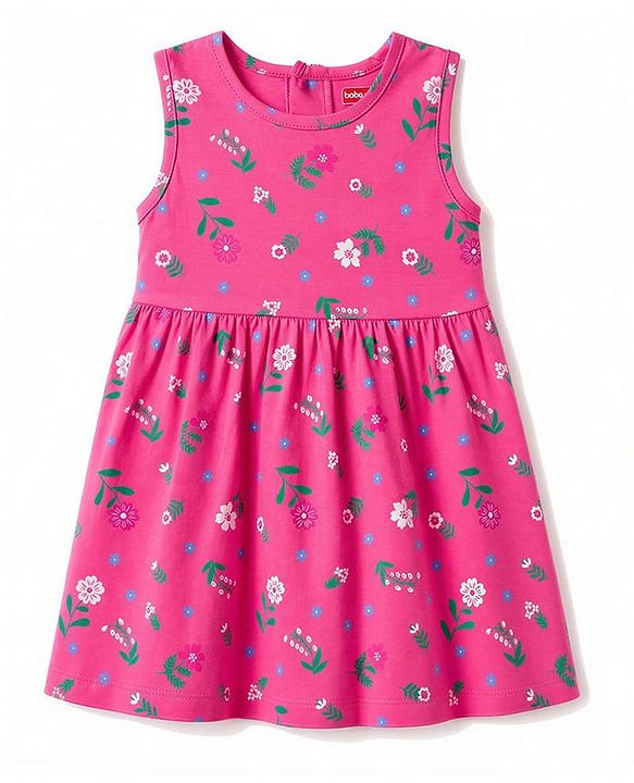 Babyhug Single Jersey Knit Frock and Shrug with Half Sleeves and Floral Print - Pink