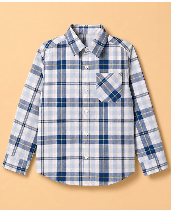 Pine Kids Cotton Woven Checks Twofer Shirt with Full Sleeves - Blue