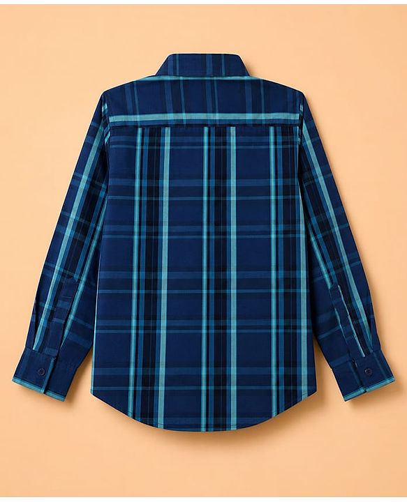 Pine Kids Cotton Woven Checks Twofer Shirt with Half Sleeves -  Blue