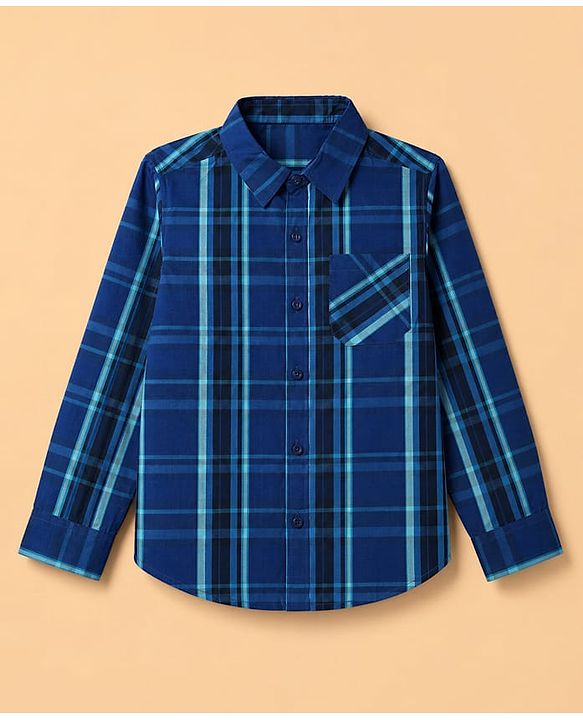 Pine Kids Cotton Woven Checks Twofer Shirt with Half Sleeves -  Blue
