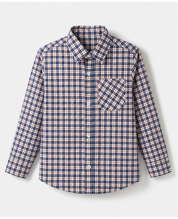 Pine Kids Cotton Woven Checks Twofer Shirt with Full Sleeves - Navy Blue