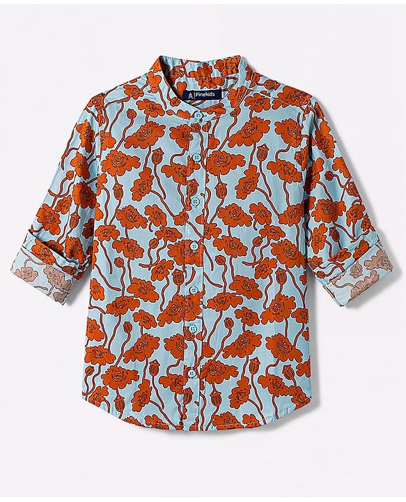 Pine Kids 100% Cotton Woven Full Sleeves Floral Printed Shirt - Multicolor