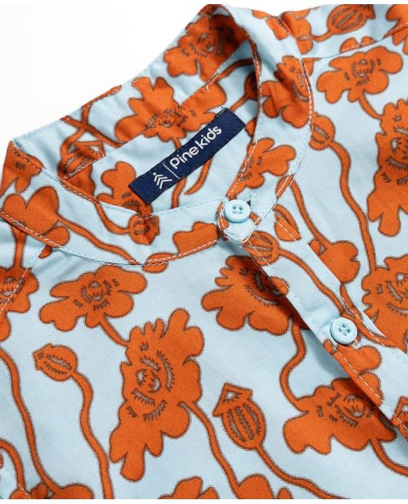 Pine Kids 100% Cotton Woven Full Sleeves Floral Printed Shirt - Multicolor