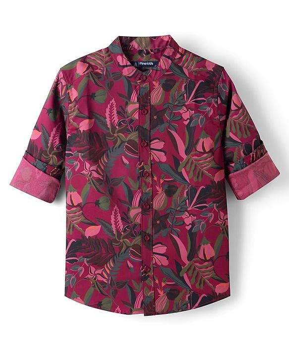 Pine Kids 100% Cotton Woven Full Sleeves Floral Printed Shirt - Multicolor