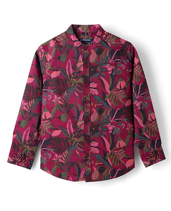 Pine Kids 100% Cotton Woven Full Sleeves Floral Printed Shirt - Multicolor