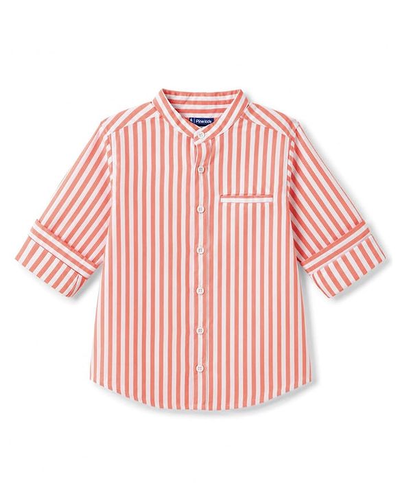 Pine Kids 100% Cotton Woven Full Sleeves Striped Shirt - Orange