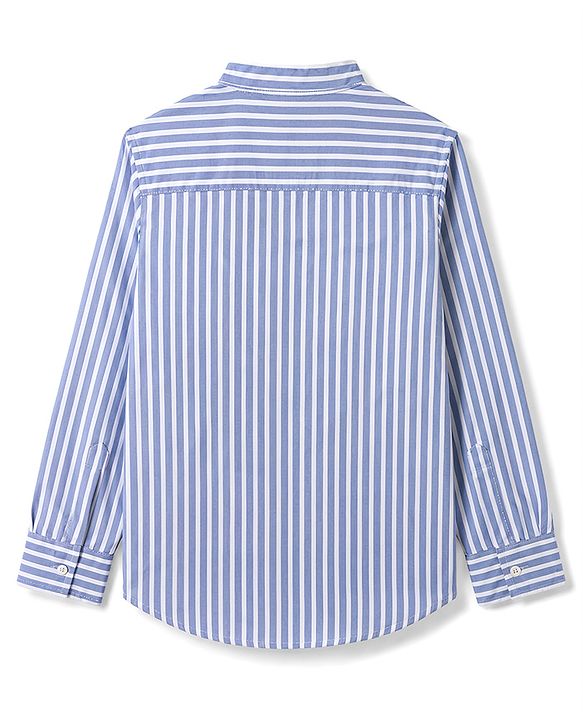 Pine Kids Cotton Woven Striped Shirts with Mandarin Collar Blue 4-5 Years