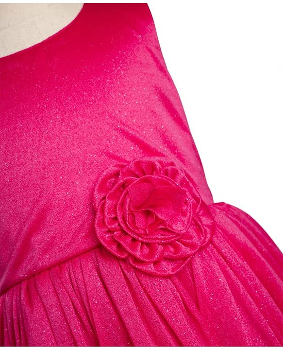 Pine Kids Cotton Woven Sleeveless Solid Party Dress With Floral Applique - Dark Pink