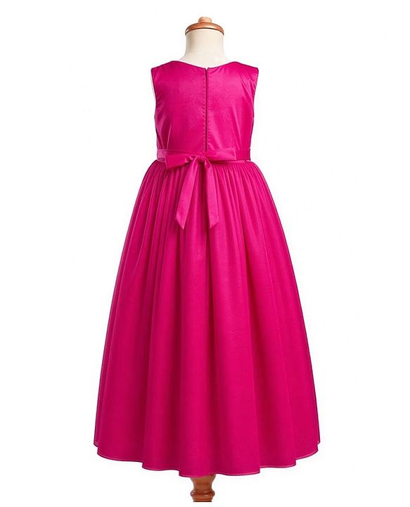 Pine Kids Cotton Woven Sleeveless Solid Party Dress With Floral Applique - Dark Pink