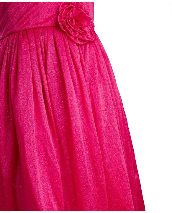 Pine Kids Cotton Woven Sleeveless Solid Party Dress With Floral Applique - Dark Pink