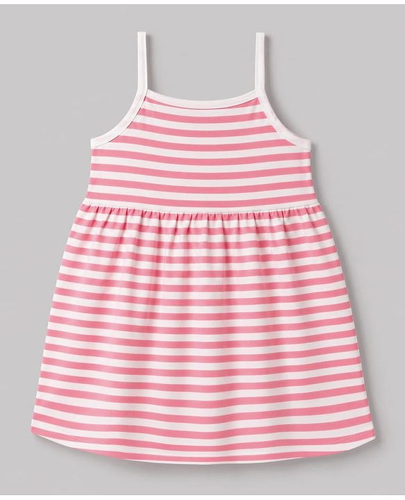 Babyhug Cotton Knit  Half Sleeves  Striped Frock with Shrug - Pink