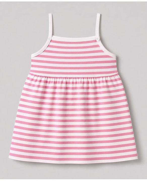 Babyhug Cotton Knit  Half Sleeves  Striped Frock with Shrug - Pink