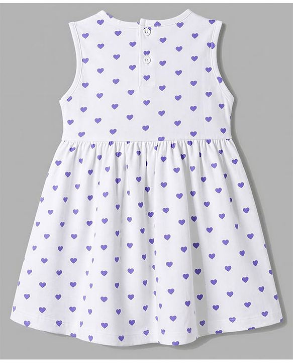 Babyhug Cotton Knit Frock and Shrug with Half Sleeves and Hearts Print in White