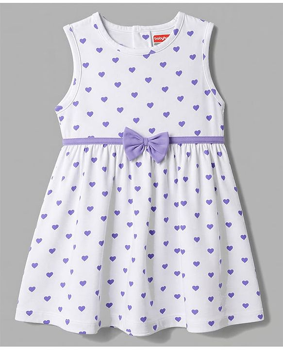 Babyhug Cotton Knit Frock and Shrug with Half Sleeves and Hearts Print in White